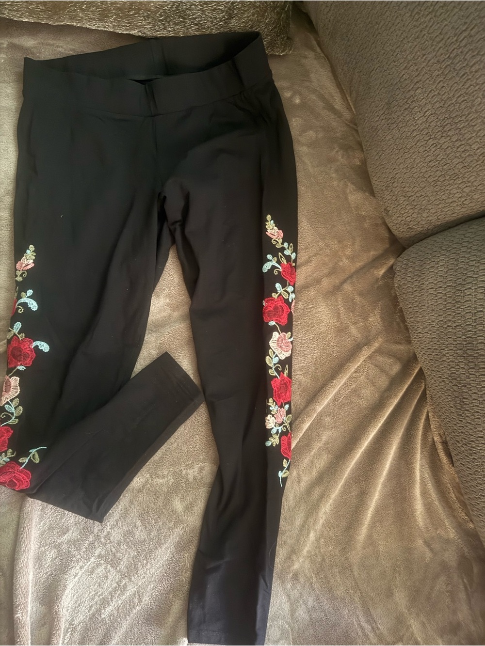 torrid Black Leggings with Red Rose Embroidery